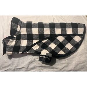 Eddie Bauer Dog Coat Large Buffalo Plaid Black/White Fleece Lined Jacket 35-65lb
